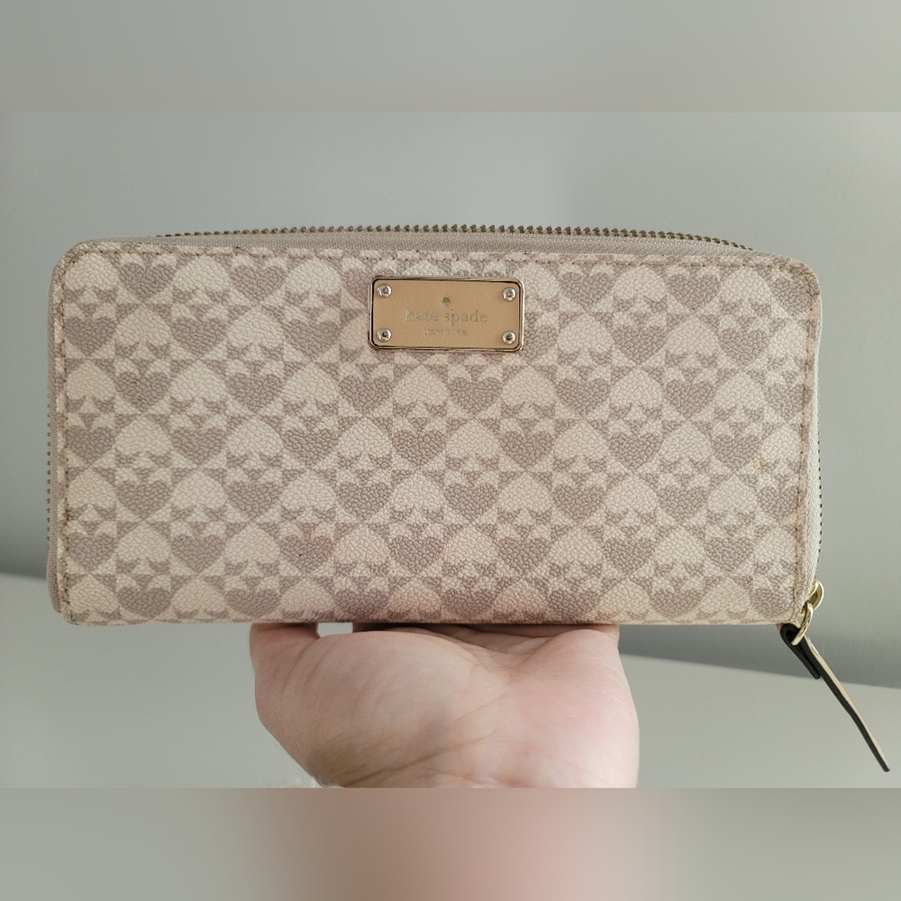 Kate Spade Pattern Zip Pink Beige Canvas Long Wallet